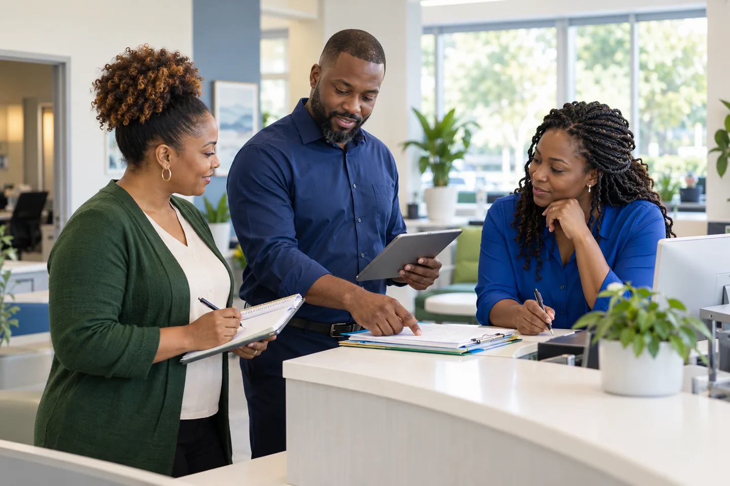 Practice professionals coordinating administrative tasks